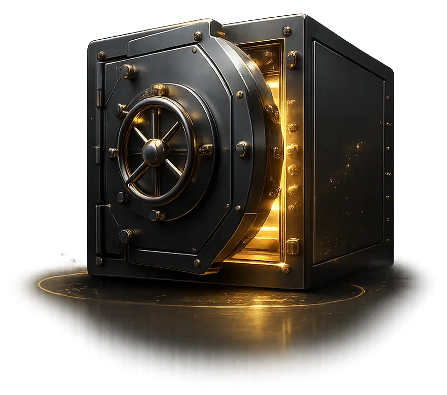 Half-open vault with golden light inside